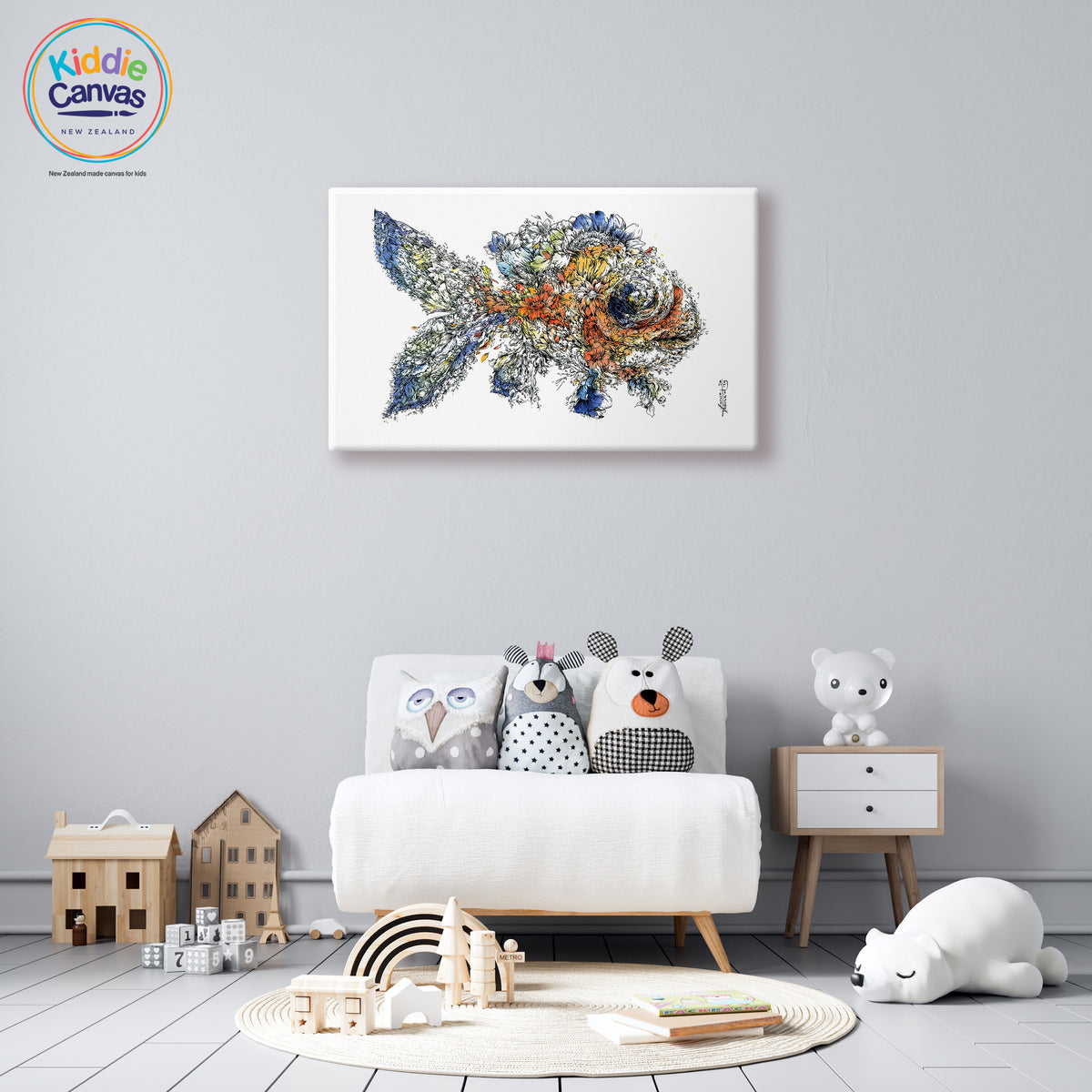 64. Floral Fish Artwork KIDS CANVAS Art Canvas NZ